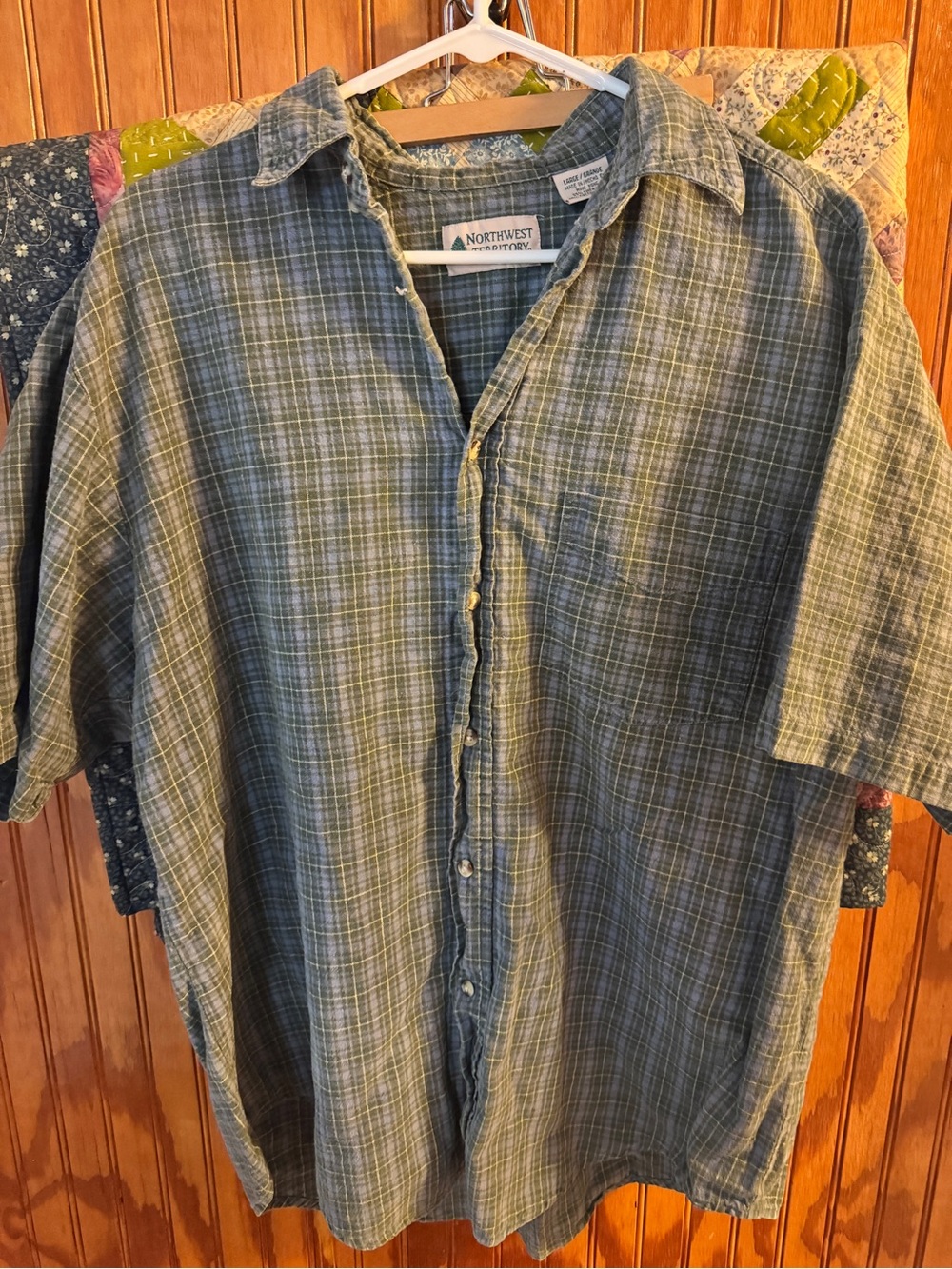 Vintage Northwest Territory Plaid Short-Sleeve Button-Up Linen/Cotton Shirt